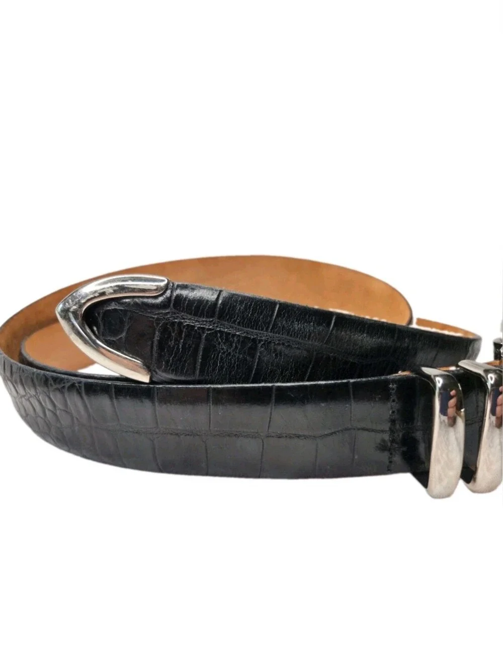 Martin Dingman Black Alligator Grain Saddle Leather Dress Belt Sz 42 Made In USA